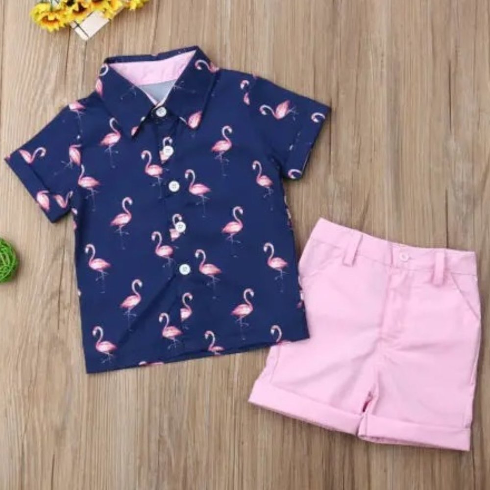 NEW Boy's Flamingo Button Up Outfit